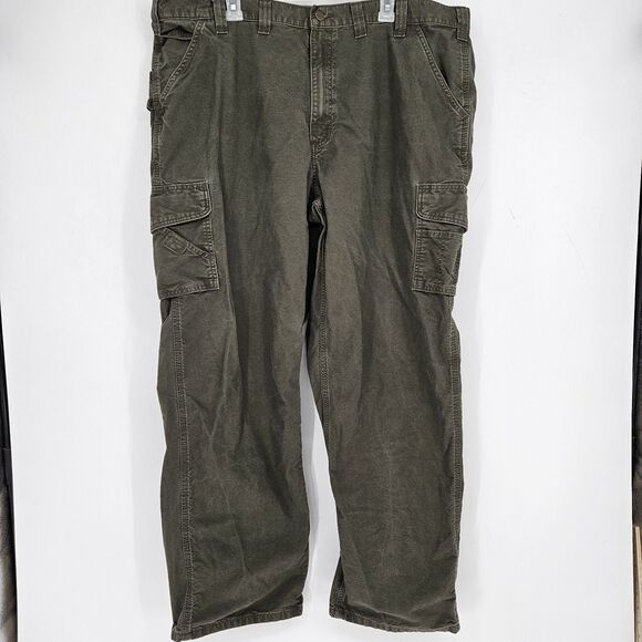 Carhartt Cargo Pants Mens 44 x 34 Dungaree Fit Dark Olive Work Carpenter - Picture 1 of 13
